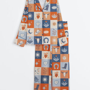 Women's Western Cowboy Long Sleeve Satin Pajama Set