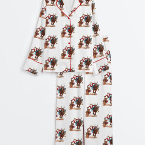 Women's Western Cowboy Santa Christmas Rodeo Horse And Reindeer Long Sleeve Satin Pajama Set