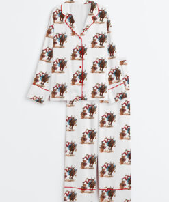 Women's Western Cowboy Santa Christmas Rodeo Horse And Reindeer Long Sleeve Satin Pajama Set