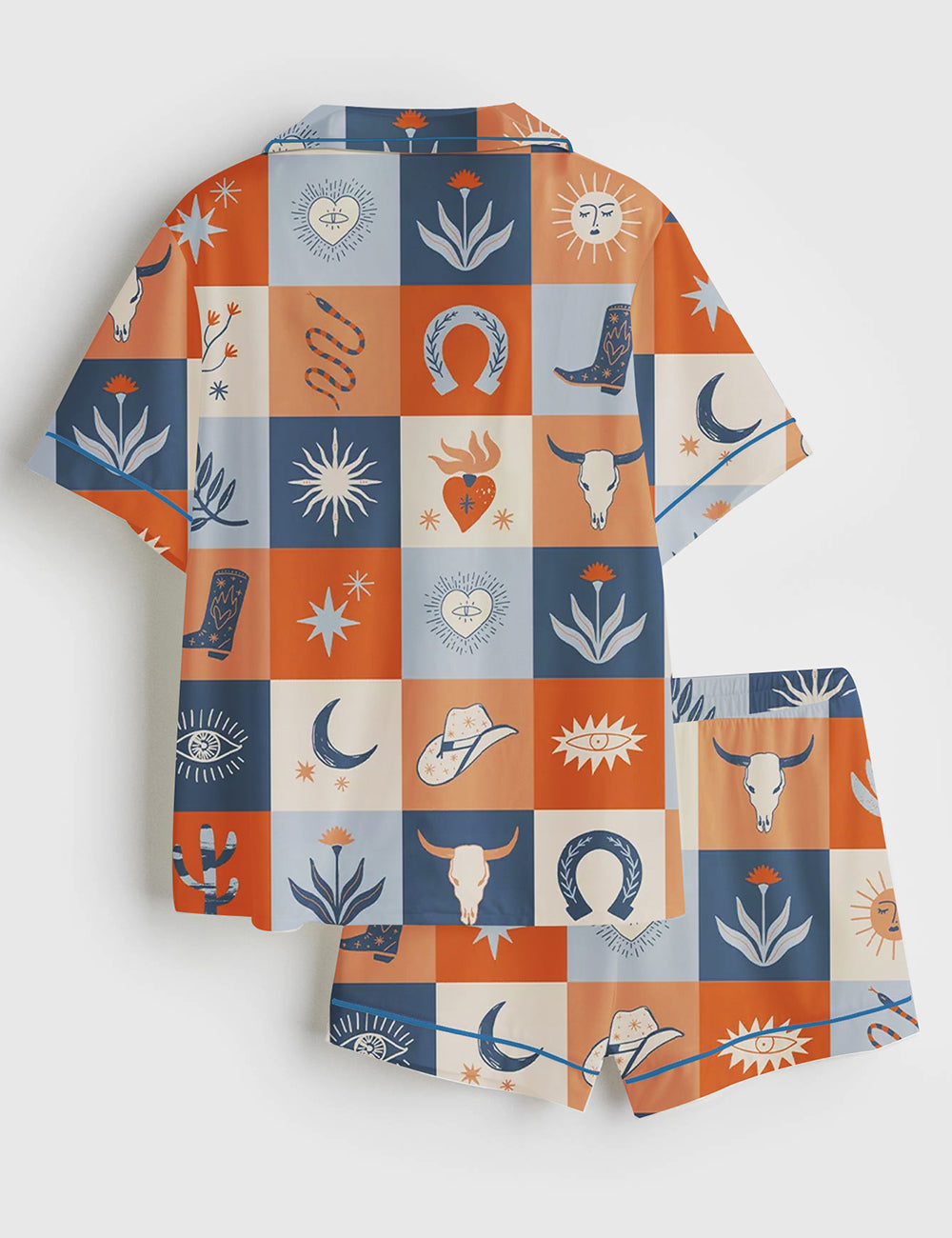 Women's Western Cowboy Short Sleeve Satin Pajama Set - Image 2