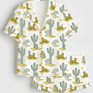 Women's Western Cowboy Short Sleeve Satin Pajama Set