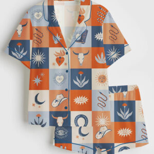 Women's Western Cowboy Short Sleeve Satin Pajama Set