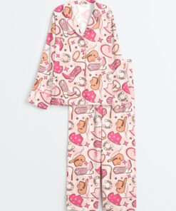 Women's Western Cowboys Pink Long Sleeve Satin Pajama Set