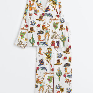 Women's Western Cowboys Yeehaw Stay Wild Long Sleeve Satin Pajama Set