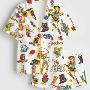 Women's Western Cowboys Yeehaw Stay Wild Short Sleeve Satin Pajama Set