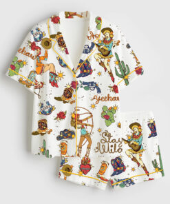 Women's Western Cowboys Yeehaw Stay Wild Short Sleeve Satin Pajama Set