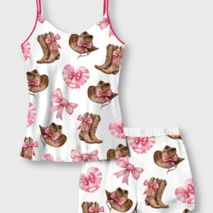 Women's Western Cowgirl Boot Camisole Satin Pajama Set