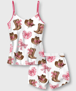 Women's Western Cowgirl Boot Camisole Satin Pajama Set