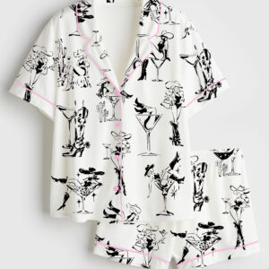 Women's Western Cowgirl Cocktail Short Sleeve Satin Pajama Set