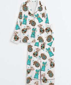 Women's Western Cowgirl EasterÂ Bunny Long Sleeve Satin Pajama Set