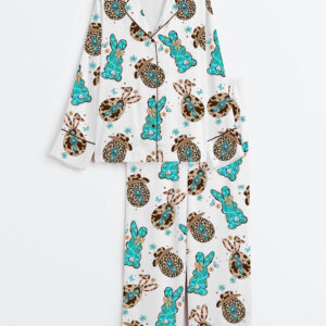 Women's Western Cowgirl EasterÂ Bunny Long Sleeve Satin Pajama Set
