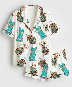 Women's Western Cowgirl EasterÂ Bunny Short Sleeve Satin Pajama Set