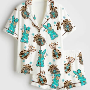 Women's Western Cowgirl EasterÂ Bunny Short Sleeve Satin Pajama Set