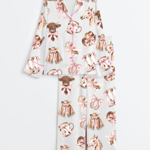 Women's Western Cowgirl Highland Cow  Long Sleeve Satin Pajama Set