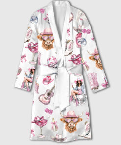 Women's Western Cowgirl Highland Cow Satin Bathrobe