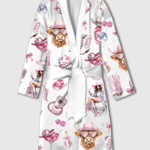 Women's Western Cowgirl Highland Cow Satin Bathrobe