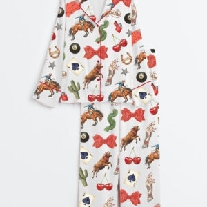 Women's Western Cowgirl Long Sleeve Satin Pajama Set