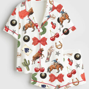 Women's Western Cowgirl Short Sleeve Satin Pajama Set