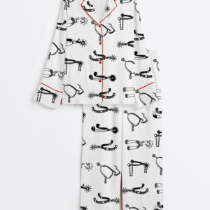 Women's Western Farmer Vintage Cowboy Rodeo Spurs Long Sleeve Satin Pajama Set