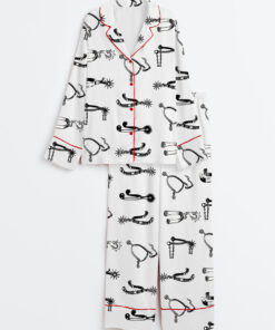 Women's Western Farmer Vintage Cowboy Rodeo Spurs Long Sleeve Satin Pajamas Set