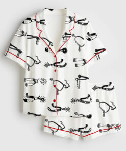 Women's Western Farmer Vintage Cowboy Rodeo Spurs Short Sleeve Satin Pajama Set