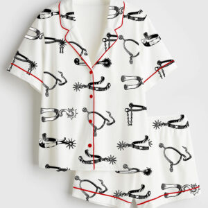 Womenâ€™s Western Farmer Vintage Cowboy Rodeo Spurs Short Sleeve Satin Pajama Set