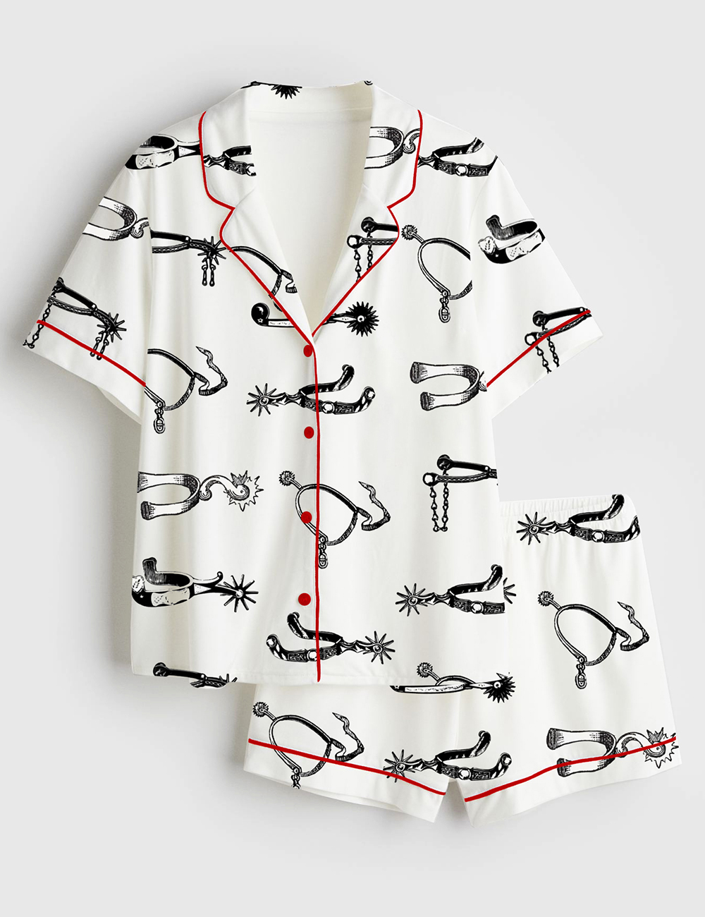 Womenâ€™s Western Farmer Vintage Cowboy Rodeo Spurs Short Sleeve Satin Pajama Set