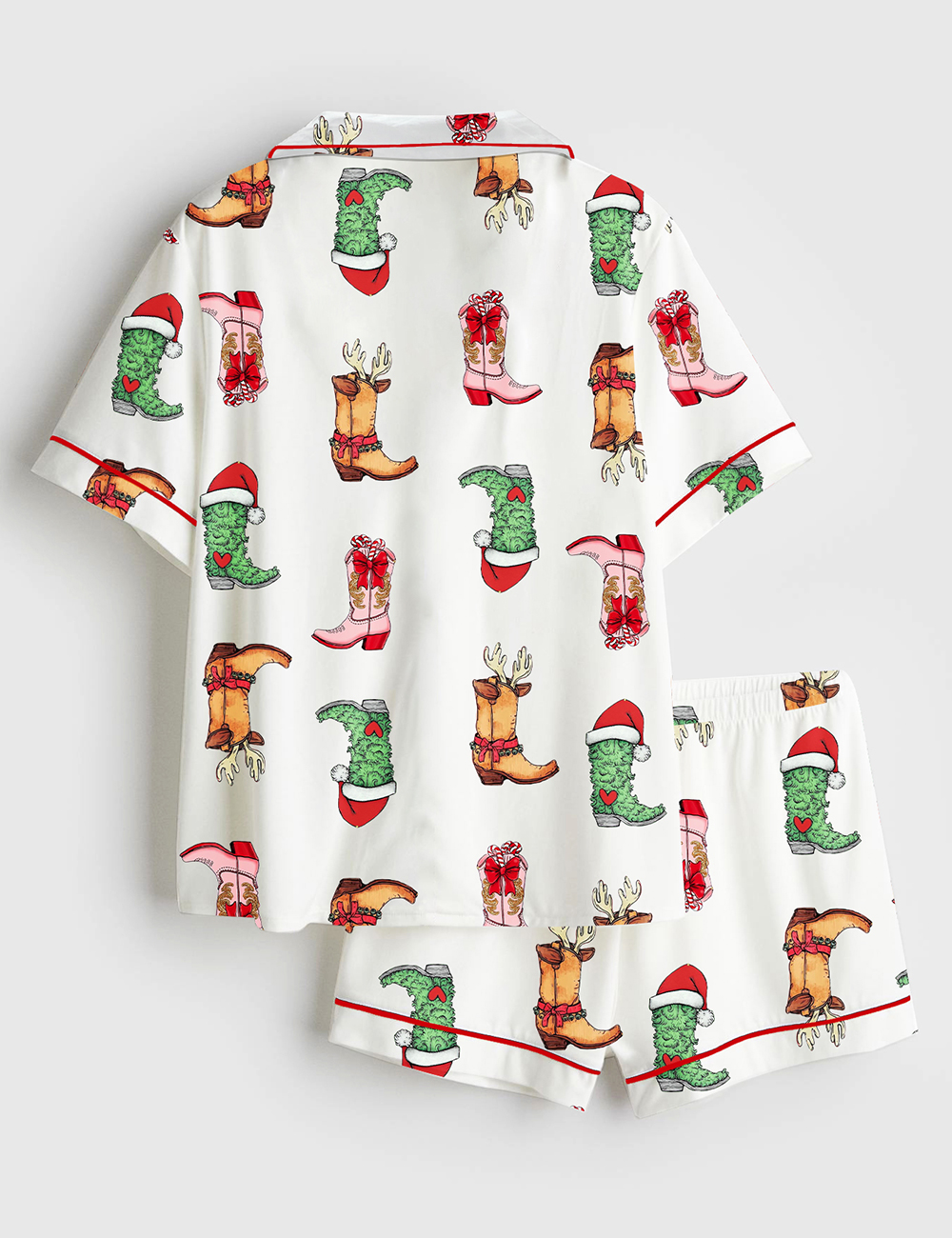 Women's Western Grinch Cowgirl Boots Christmas Short Sleeve Satin Pajama Set - Image 2