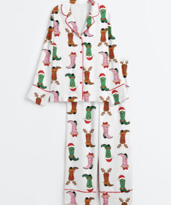 Women's Western Grinch Mean Guy Christmas Movies Long Sleeve Satin Pajama Set