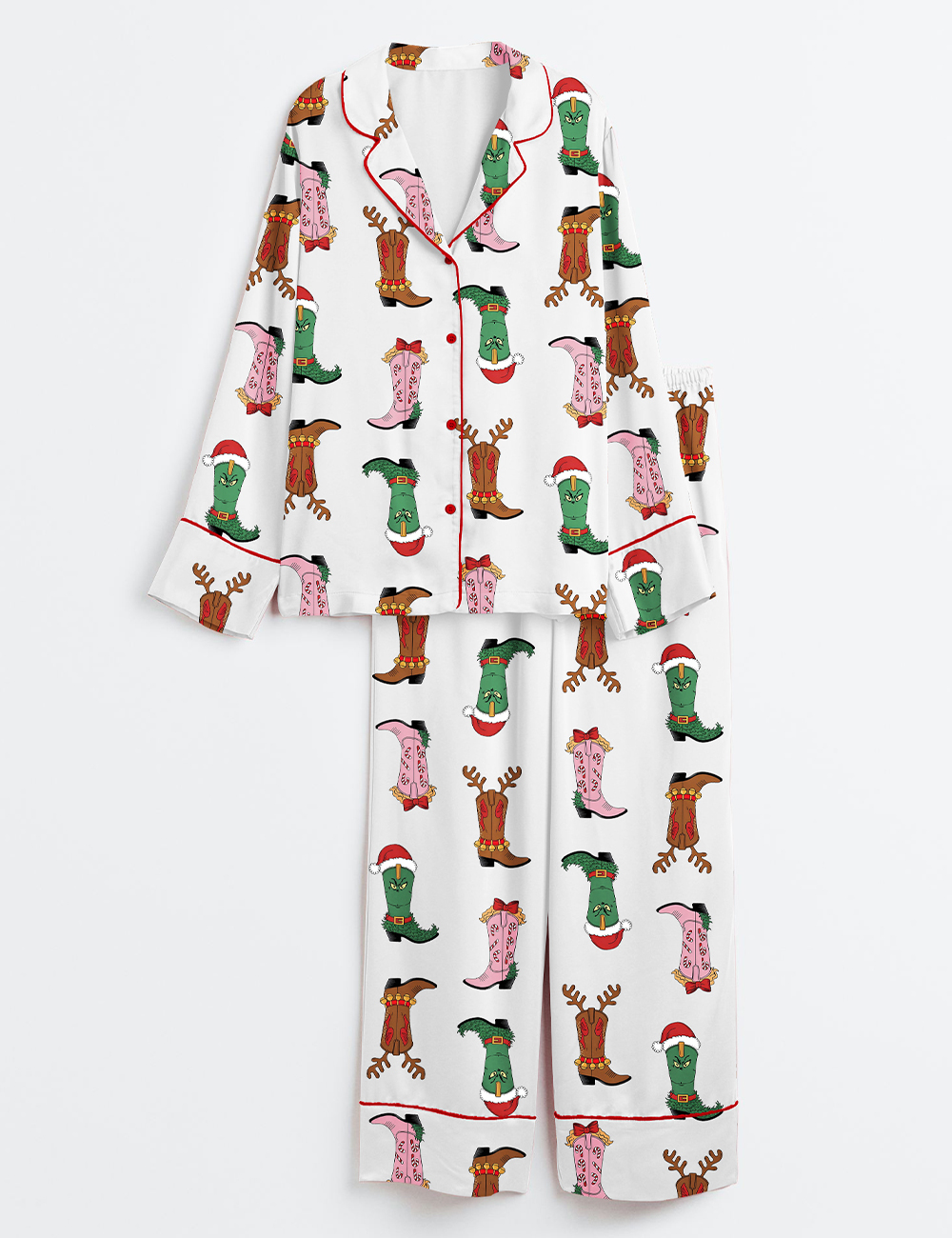 Women's Western Grinch Mean Guy Christmas Movies Long Sleeve Satin Pajama Set