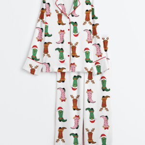 Women's Western Grinch Mean Guy Christmas Movies Long Sleeve Satin Pajama Set