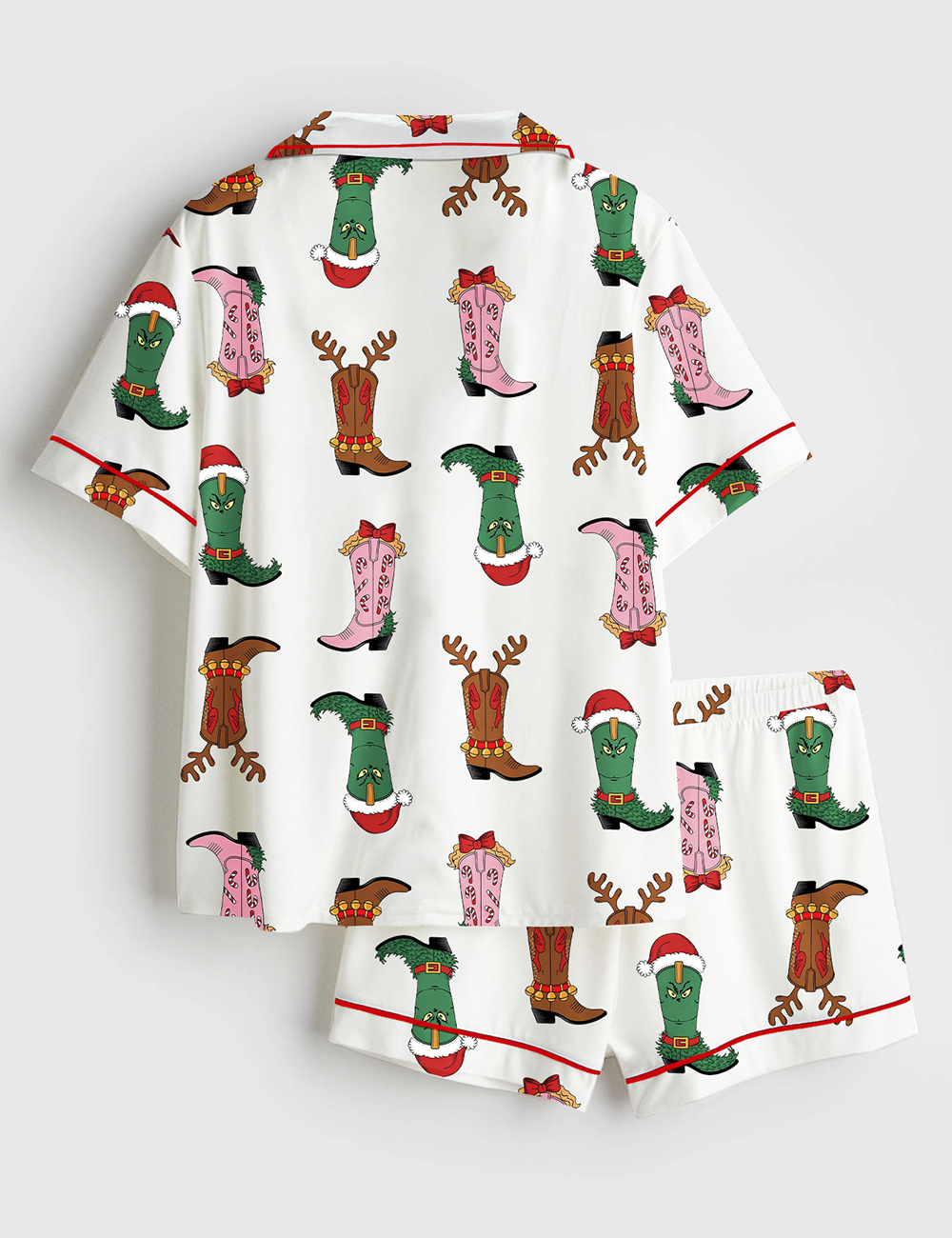 Women's Western Grinch Mean Guy Christmas Movies Short Sleeve Satin Pajama Set - Image 2