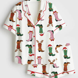 Women's Western Grinch Mean Guy Christmas Movies Short Sleeve Satin Pajama Set