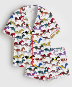 Women's Western Kentucky Derby 151st Run For The Horse Print Short Sleeve Satin Pajama Set