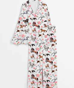 Women's Western Kentucky Derby 151st Run For The Roses Horse Racing Lover Print Long Sleeve Satin Pajama Set