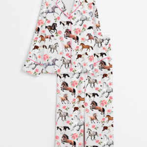 Women's Western Kentucky Derby 151st Run For The Roses Horse Racing Lover Print Long Sleeve Satin Pajamas Set