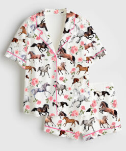 Women's Western Kentucky Derby 151st Run For The Roses Horse Racing Lover Print Short Sleeve Satin Pajama Set