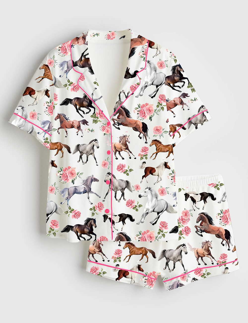 Womenâ€™s Western Kentucky Derby 151st Run For The Roses Horse Racing Lover Print Short Sleeve Satin Pajama Set
