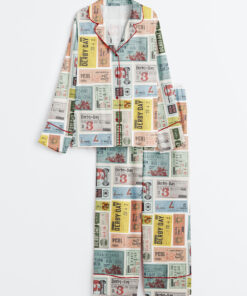 Women's Western Kentucky Derby Day Vintage Tickets 151st Run For The HorseÃ‚Â Print Long Sleeve Satin Pajamas Set