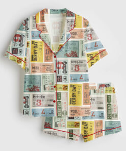 Women's Western Kentucky Derby Day Vintage Tickets 151st Run For The HorseÂ Print Short Sleeve Satin Pajama Set