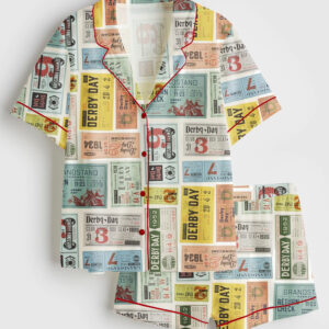 Womenâ€™s Western Kentucky Derby Day Vintage Tickets 151st Run For The HorseÂ Print Short Sleeve Satin Pajama Set