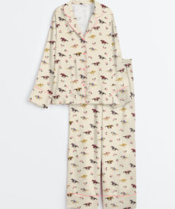 Women's Western Kentucky Derby Party Talk Derby to Me Racing Horses Print Long Sleeve Satin Pajamas Set