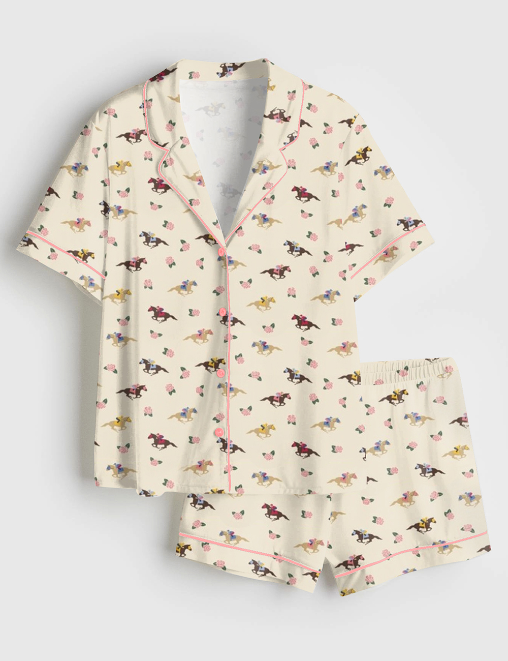 Womenâ€™s Western Kentucky Derby Party Talk Derby to Me Racing Horses Print Short Sleeve Satin Pajama Set