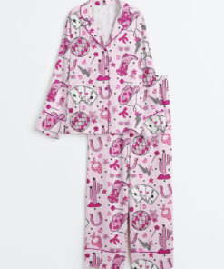 Women's Western Pink Barbie Retro Long Sleeve Satin Pajamas Set