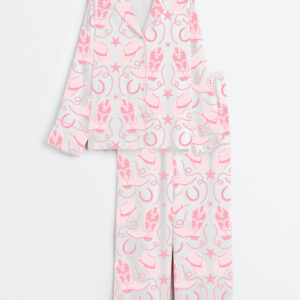 Women's Western Style Cowboy Long Sleeve Satin Pajama Set