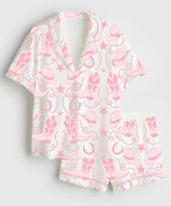 Women's Western Style Cowboy Short Sleeve Satin Pajama Set