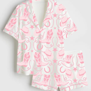 Women's Western Style Cowboy Short Sleeve Satin Pajama Set
