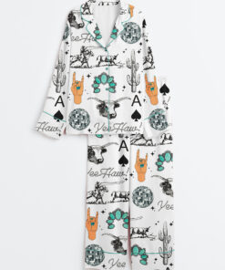 Women's Western Things Sublimation Cowgirl Spade Rodeo Western Print Long Sleeve Satin Pajama Set
