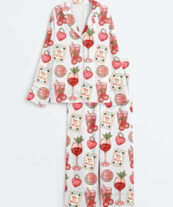 Women's Western Wild Card Cherry Retro Coquette Western Collage Trendy Western Print Long Sleeve Satin Pajama Set