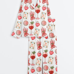 Women's Western Wild Card Cherry Retro Coquette Western Collage Trendy Western Print Long Sleeve Satin Pajamas Set